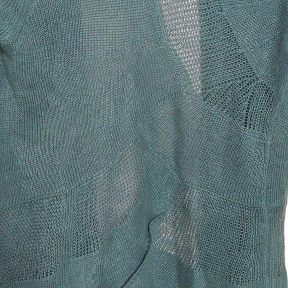 Angel Of The North Womens Cardigan Sweater Green Linen 3/4 Sleeve Petite MP - Picture 2 of 9